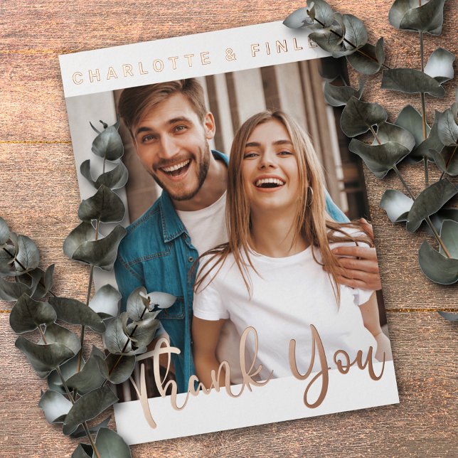   Minimalist Script Personalized Wedding Thank You Foil Holiday Postcard (Creator Uploaded)