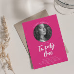 Minimalist Script Photo 21st Birthday Hot Pink  Invitation<br><div class="desc">An elegant "21st Birthday" party invitation design with personalized photo,  modern typography and custom text.</div>