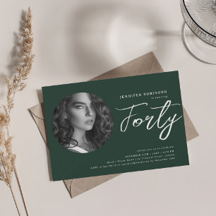 Minimalist Script Photo 40th Birthday Emerald  Invitation