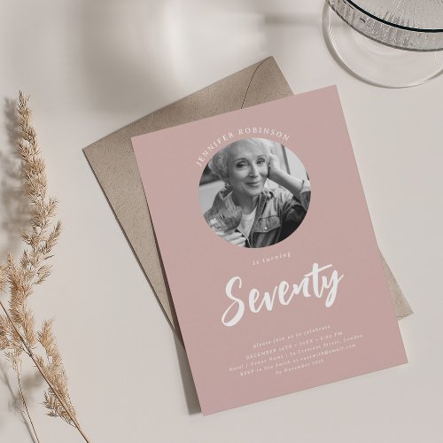 Minimalist Script Photo 70th Birthday Dusty Pink  Invitation