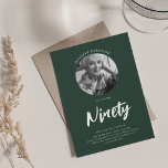 Minimalist Script Photo 90th Birthday Emerald  Invitation<br><div class="desc">An elegant "90th Birthday" party invitation design with personalized photo,  modern typography and custom text.</div>