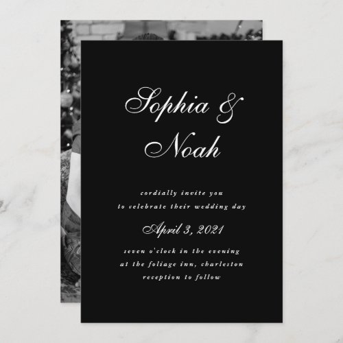 Minimalist Script  Photo Black with White Wedding Invitation