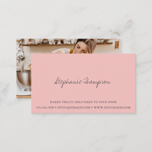 Minimalist Script Photo Blush Pink Gray Custom  Business Card