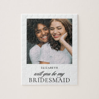 Minimalist Script Photo Bridesmaid Proposal Jigsaw Puzzle