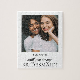 Minimalist Script Photo Bridesmaid Proposal Jigsaw Puzzle
