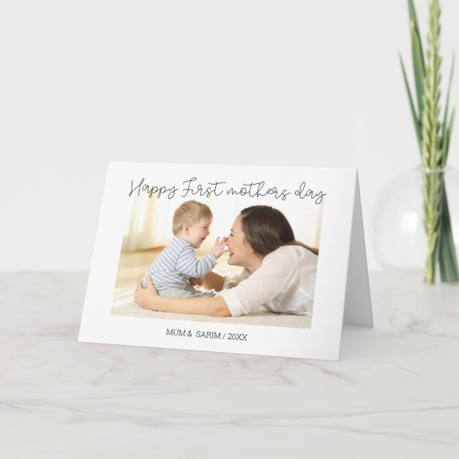 minimalist script photo card first time mommy (Front)