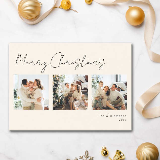 Minimalist Script Photo Collage Elegant Christmas Holiday Card (Creator Uploaded)