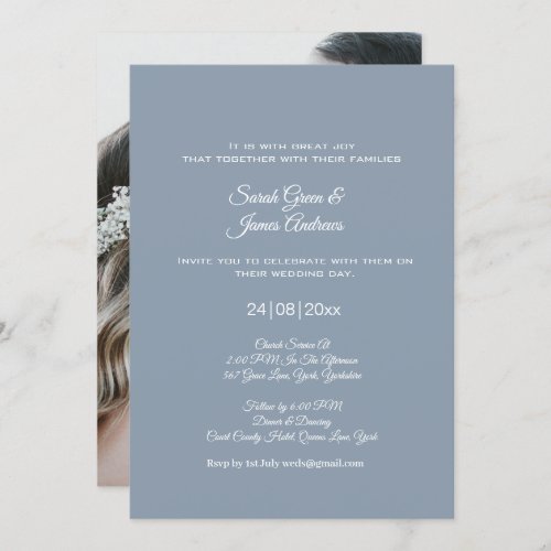 Minimalist Script Photo Dusty Blue Wedding Invitation