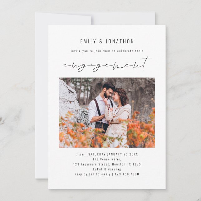 Minimalist Script Photo Engagement Party Invitation (Front)