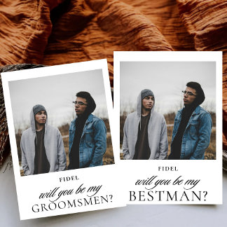 Minimalist Script Photo Groomsmen Proposal Invitation