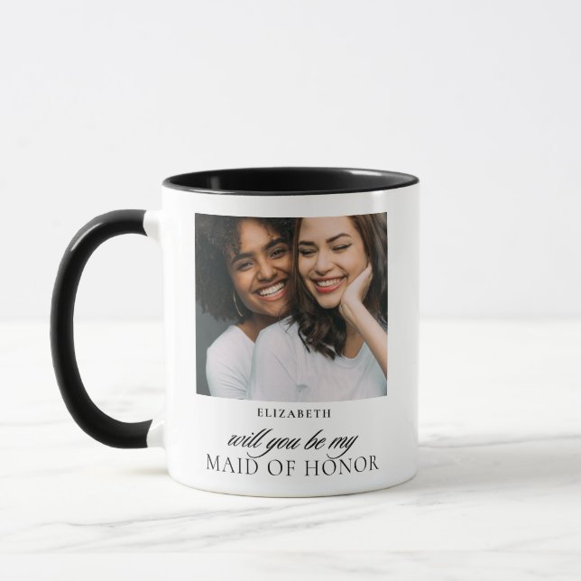 Minimalist Script Photo Maid of Honor Proposal  Mug (Left)
