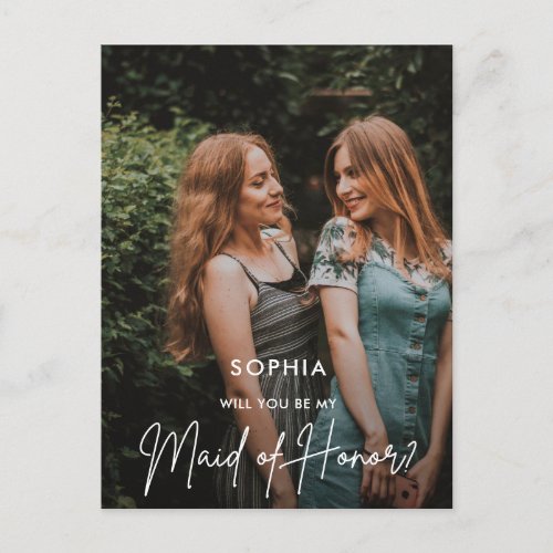 Minimalist  Script Photo Maid of Honor Proposal Postcard