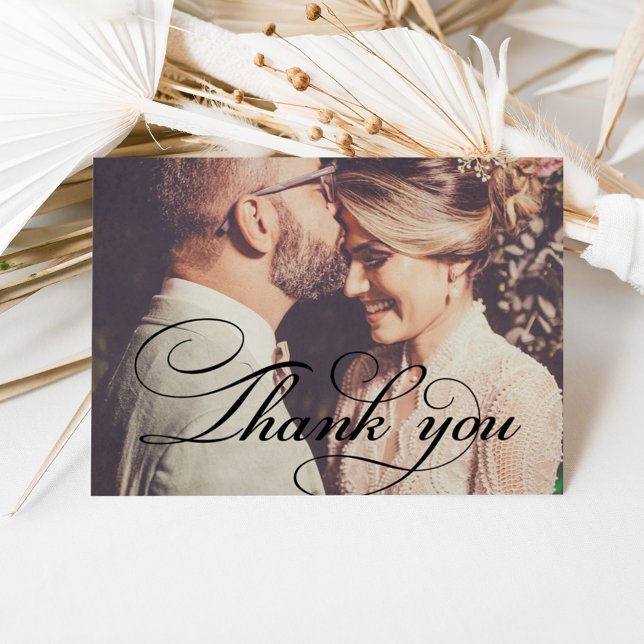 Minimalist Script Photo Overlay Wedding Letterpress Thank You Card (Creator Uploaded)