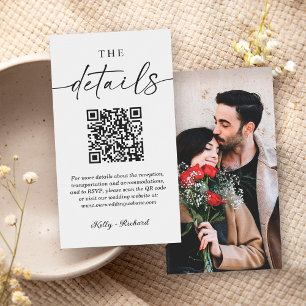 Minimalist Script Photo Wedding Details QR Code Enclosure Card