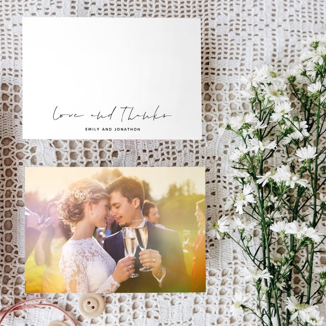 Minimalist Script Photo Wedding Love Thanks Note Card (Creator Uploaded)