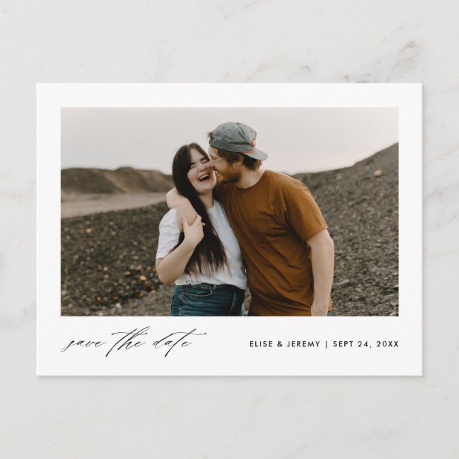 Minimalist Script Photo Wedding Save the Date Announcement Postcard (Front)