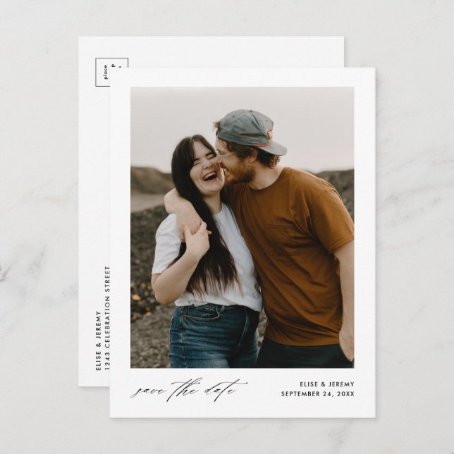 Minimalist Script Photo Wedding Save the Date Announcement Postcard (Front/Back)