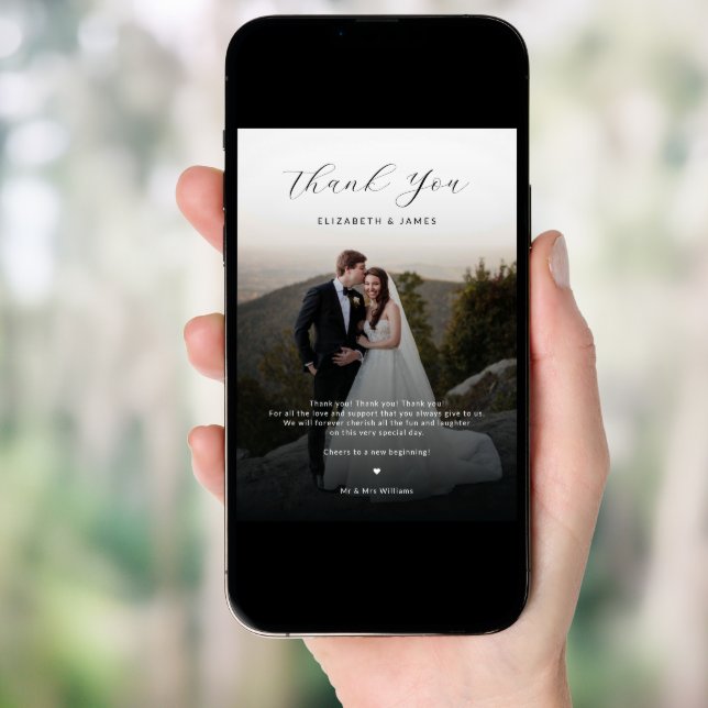 Minimalist Script Photo Wedding Thank You Card (Front Digital)