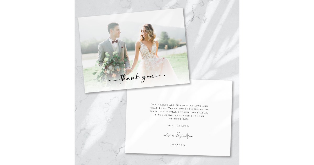 Minimalist Script Photo Wedding Thank You Card | Zazzle