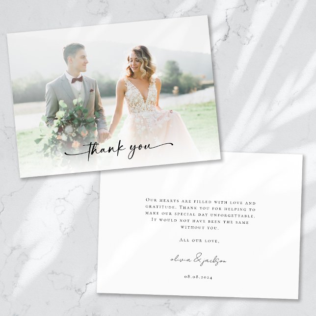 Minimalist Script Photo Wedding Thank You Card (Creator Uploaded)