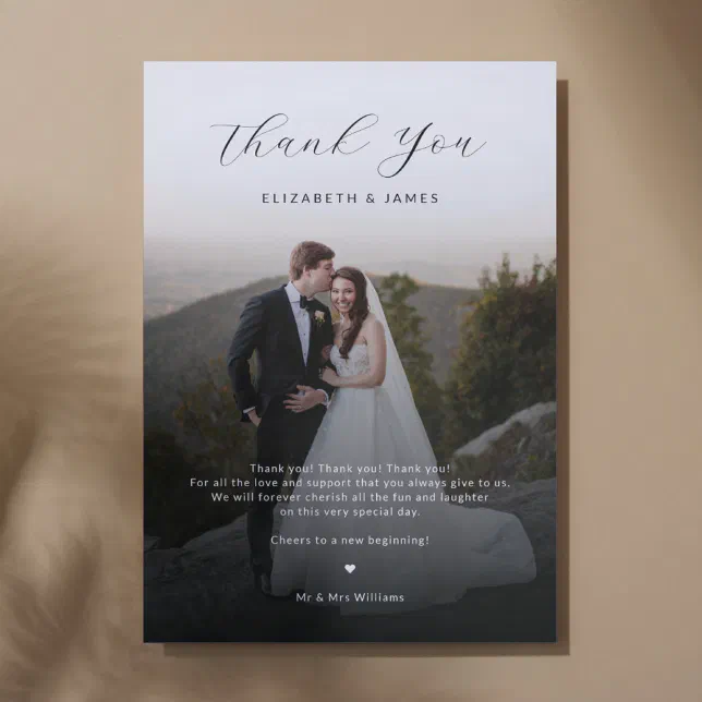 Minimalist Script Photo Wedding Thank You Card | Zazzle