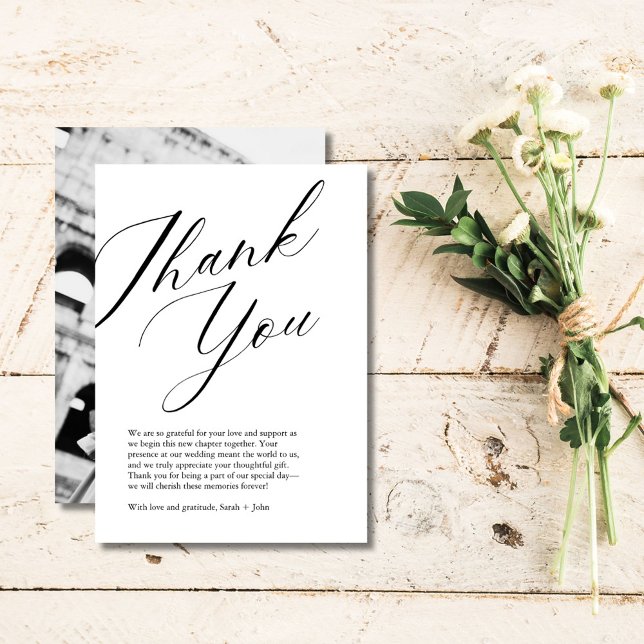 Minimalist Script Photo Wedding Thank You Card (Minimalist Script Photo Wedding Thank You Card)