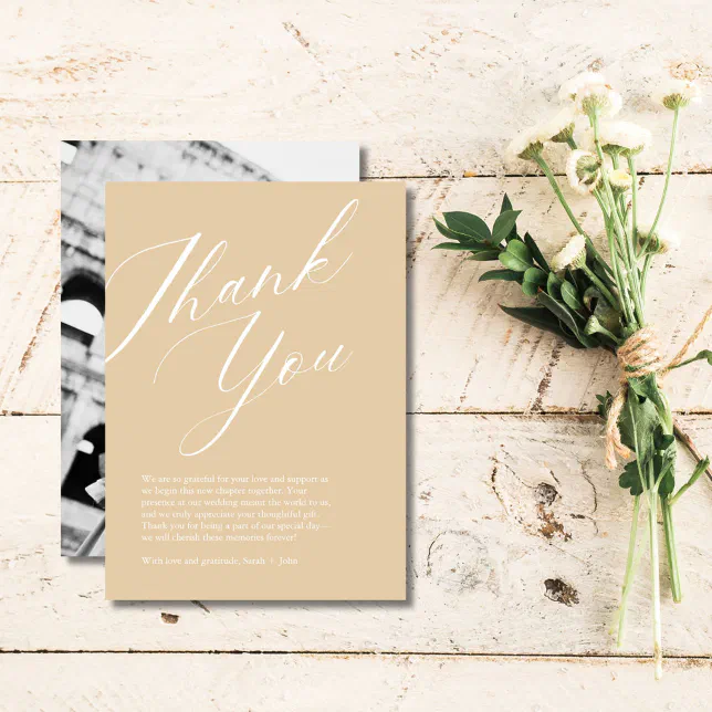 Minimalist Script Photo Wedding Thank You Card | Zazzle