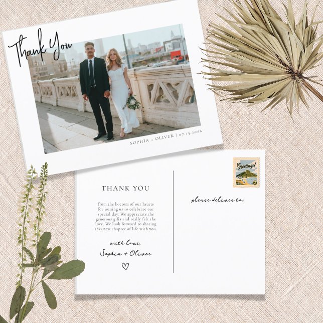 Minimalist Script Photo Wedding Thank You Postcard (Creator Uploaded)