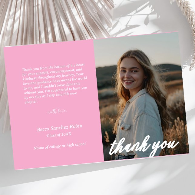 minimalist script pink graduation thank you card (Creator Uploaded)
