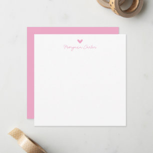 Minimalist Script Pink Heart Personalized Note Card