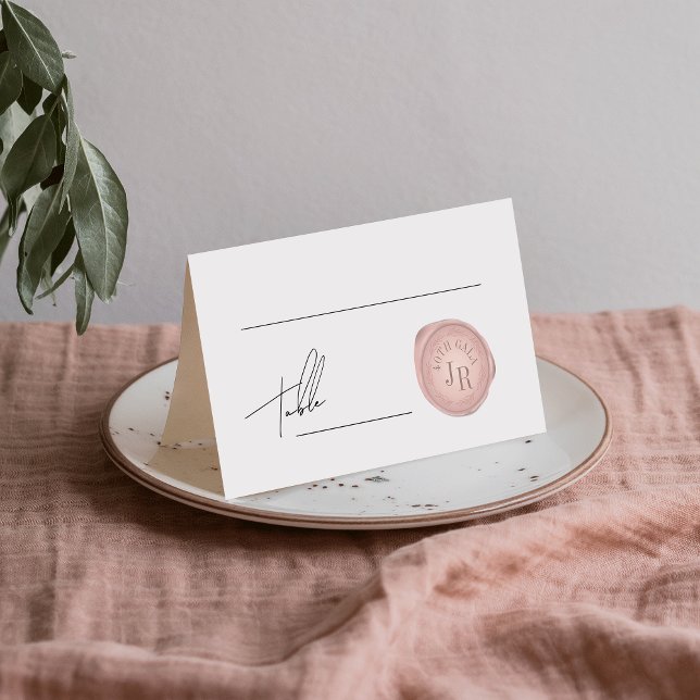 Minimalist Script Pink Wax Stamp Table Number Place Card (Creator Uploaded)