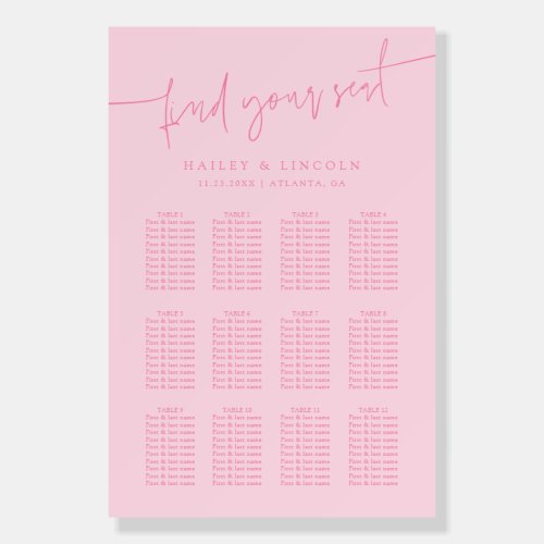 Minimalist Script Pink Wedding Seating Chart Foam Board