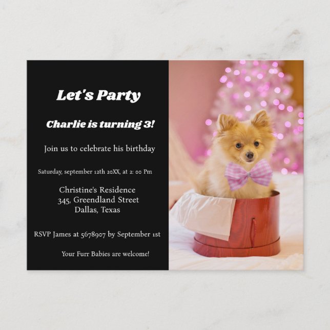 Minimalist Script puppies birthday party  Invitation Postcard (Front)