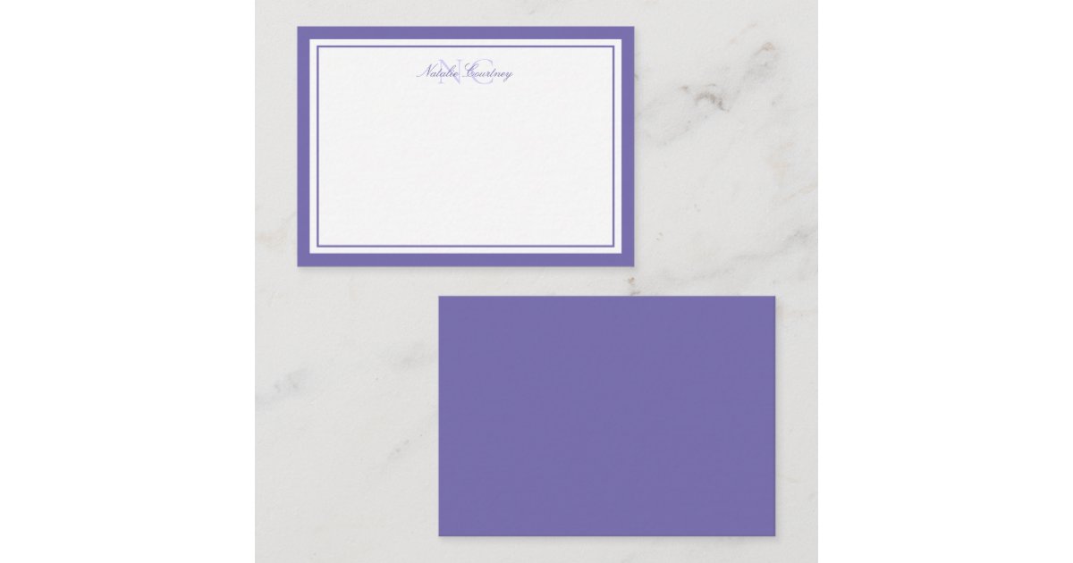 Minimalist Script Purple Two Border Monogram Note Card | Zazzle