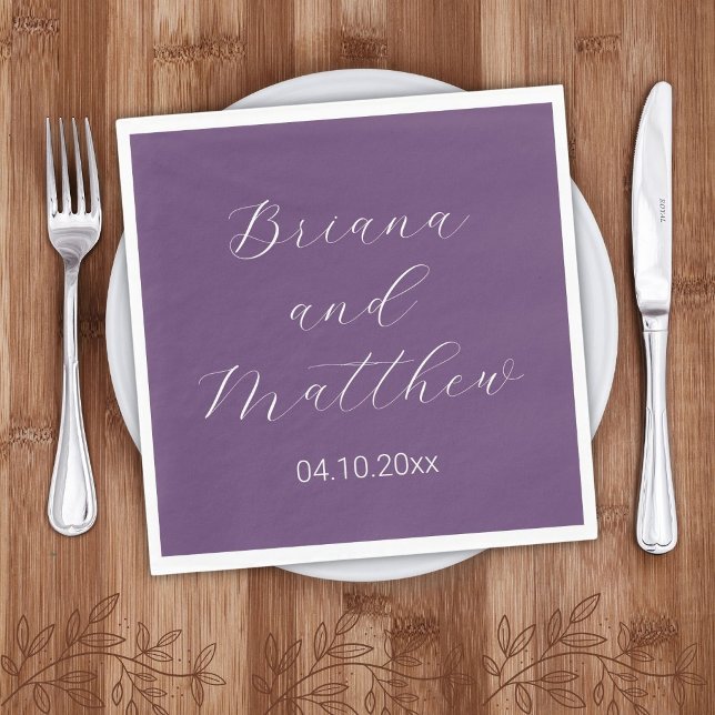 Minimalist Script Purple Wedding Napkins (Creator Uploaded)