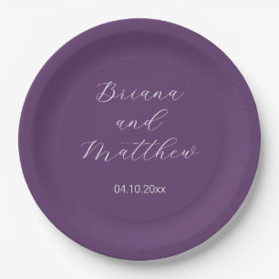 Minimalist Script Purple Wedding Paper Plates