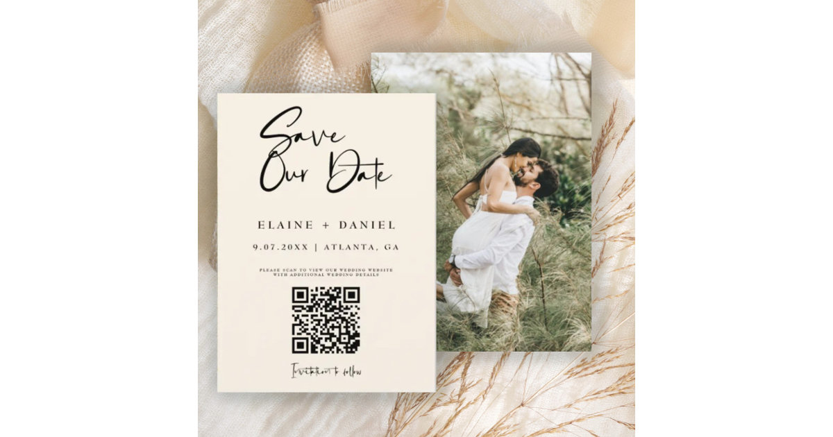 Minimalist Script QR Code Photo Save The Date Zazzle