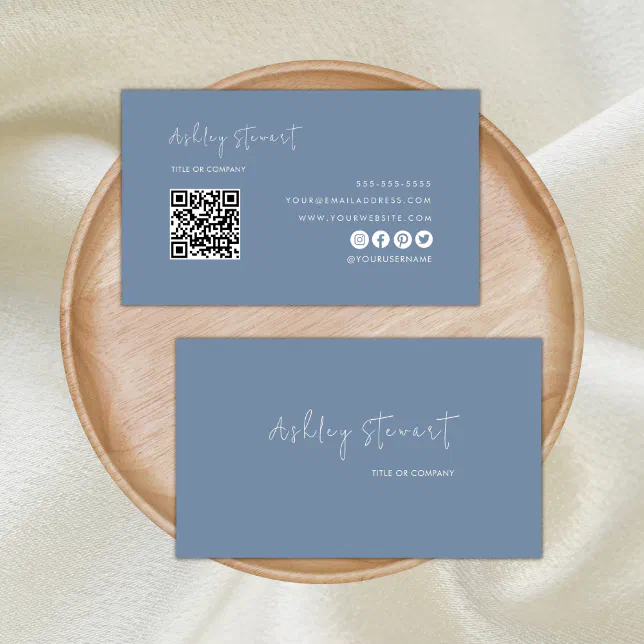 Minimalist Script Qr Code Professional Periwinkle Business Card | Zazzle