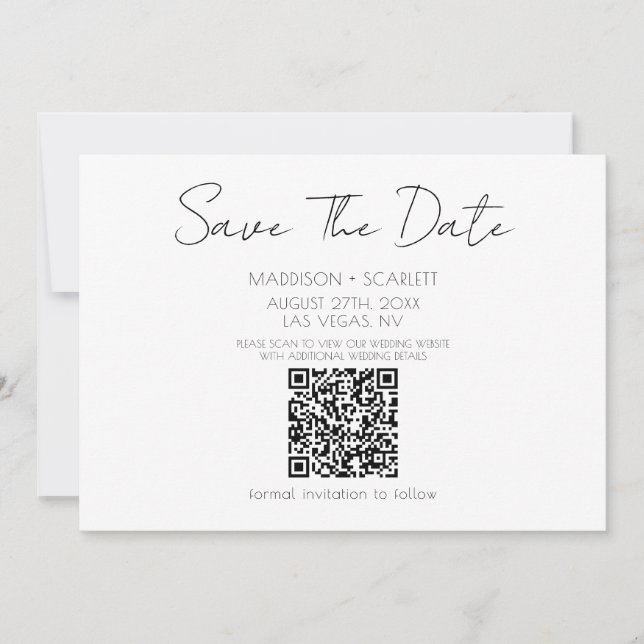 Minimalist Script QR Code Save The Date  Invitation (Front)
