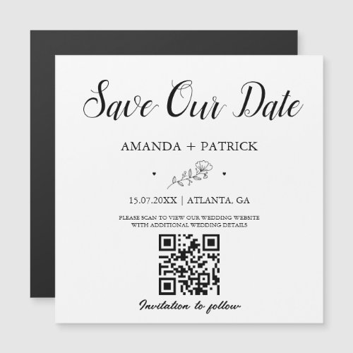 Minimalist Script QR Code Save The Date Magnet