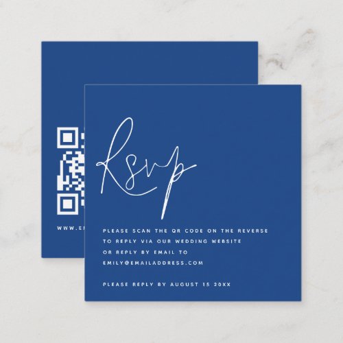 Minimalist Script QR Code Wedding Blue RSVP Enclosure Card