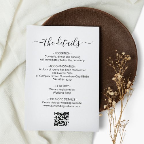Minimalist Script QR Code Wedding Details Enclosure Card