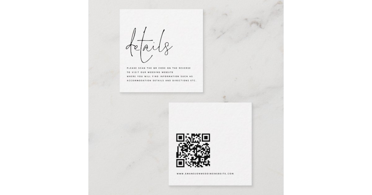 Answer Booklet Script Qr Code Photo Minimalist Script QR Code Wedding Details Enclosure Card | Zazzle