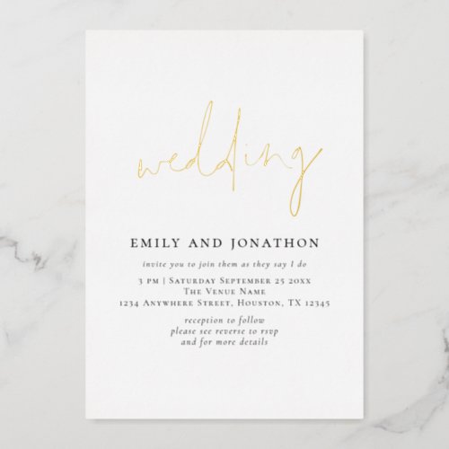 Minimalist Script QR Code Wedding Luxury Real Foil Invitation