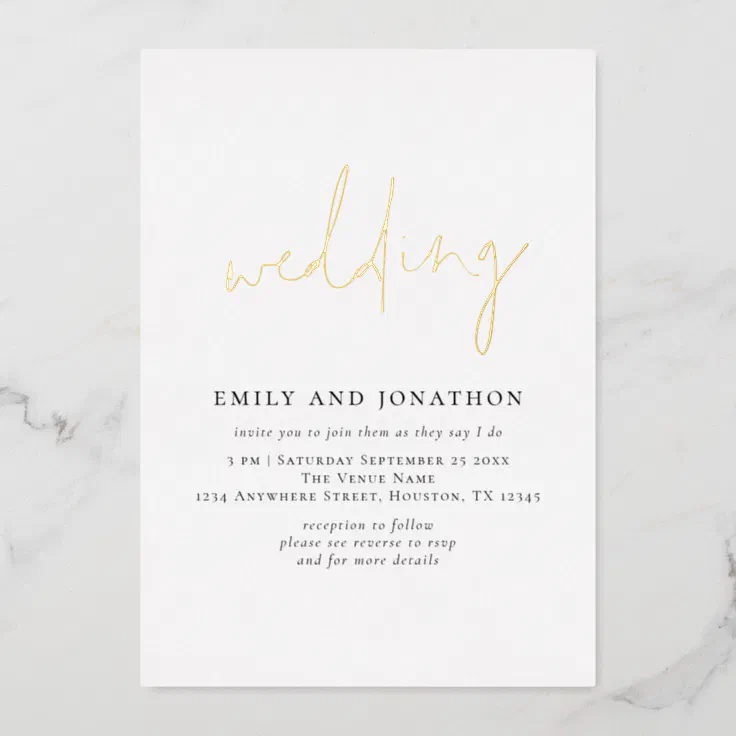 Minimalist Script QR Code Wedding Luxury Real Foil Invitation | Zazzle