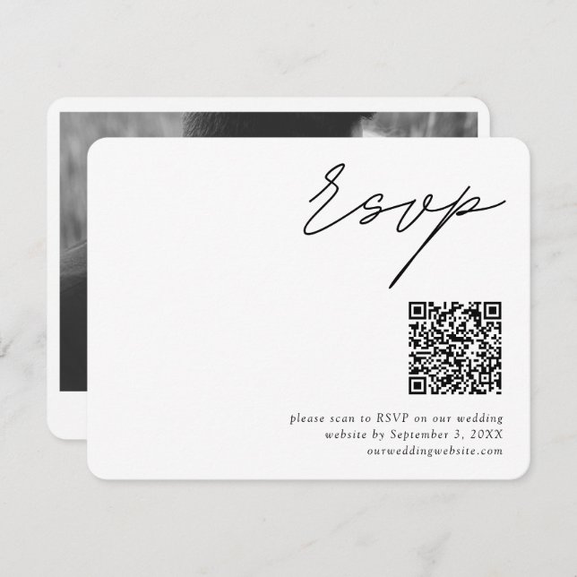 Minimalist Script QR Code Wedding RSVP Enclosure Card (Front/Back)