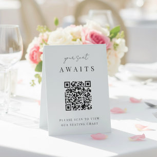 Minimalist Script QR Code Wedding Seating Chart Table Tent