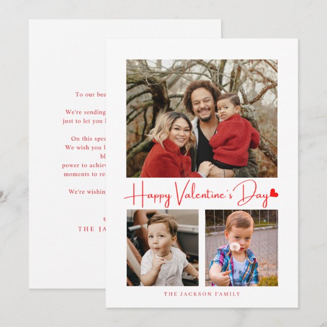 Minimalist Script Red Heart Valentine's Card Photo (Front/Back)