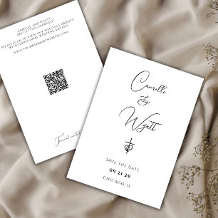 Minimalist Script Religious Cross Rings QR Code Invitation