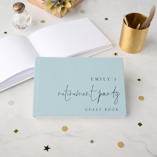 Minimalist Script Retirement Party Dusty Blue Guest Book